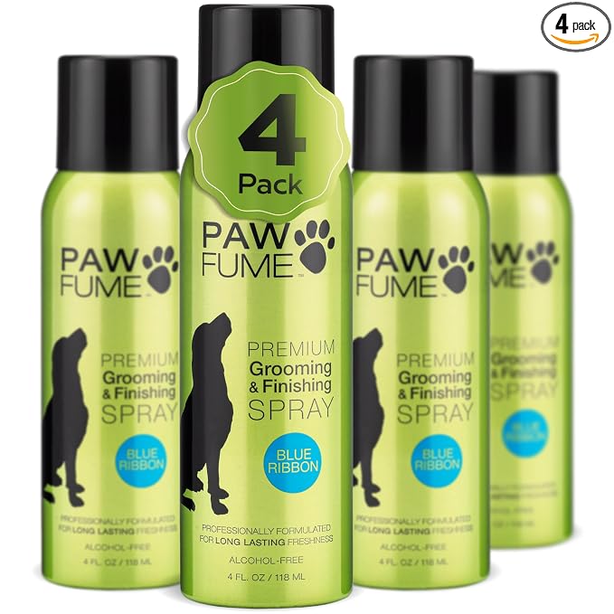 PAWFUME Dog Perfume Spray for Grooming, Blue Ribbon, 4-Pack – Keep Your Pup Fresh All Day – Probiotic, Alcohol-Free, Detangling & Moisturizing – Salon-Quality Dog Spray Deodorizer Perfume