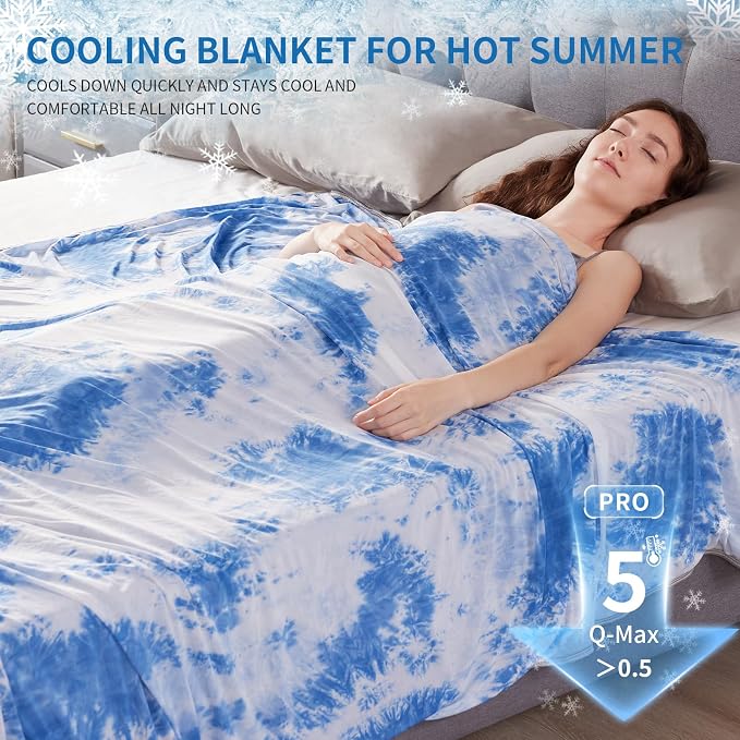 Guohaoi Cooling Throw Blanket for Hot Sleepers, King Size 90''×108'' Lightweight Breathable Summer Bed Blanket for Couch, Arc-Chill Q-Max >0.5 Cool Fiber,Lightweight Tie Dye Blanket Light Blue