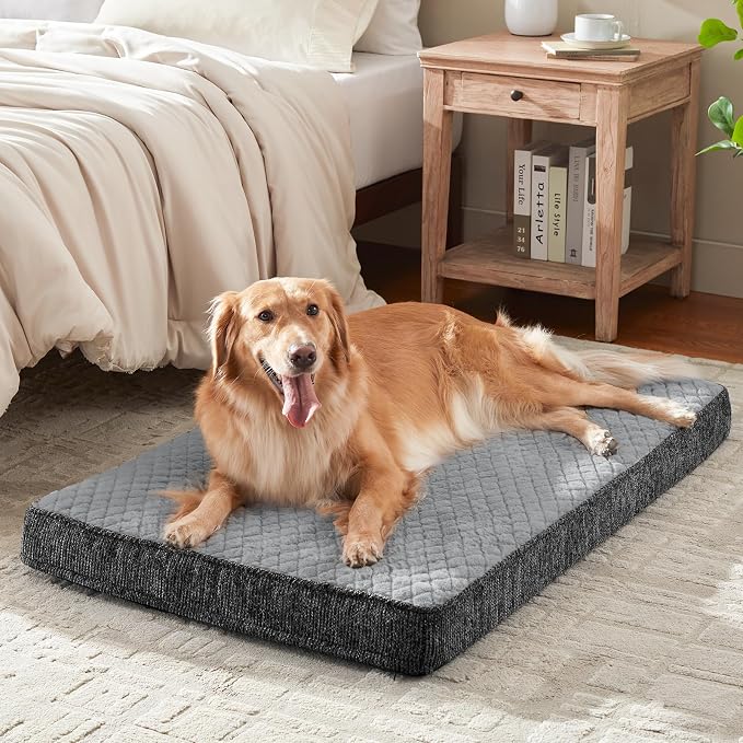 JOEJOY Orthopedic Dog Bed for Small Dogs, Washable Dog Crate Bed Small Sized with Removable Cover, Egg Memory Foam Pet Beds, Light Grey, 23"x17"