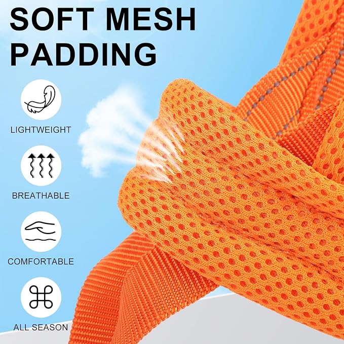 BEAUTYZOO Dog Harness for Small Dogs, No Pull Dog Harness and Leash Set, Soft Escape Proof Puppy Vest Harness with Handle, Reflective Lightweight Step in Harness for Girl Boy Dogs, Orange L