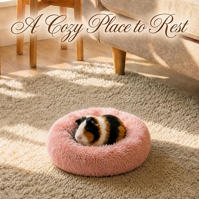 Guinea Pig Bed 11.8 Inch for Small Animal，Washable Small Animal Beds，Hideout Soft & Comfortable Donut Bed for Dwarf Rabbits/Hamster/Hedgehog/Ferrets,Pink