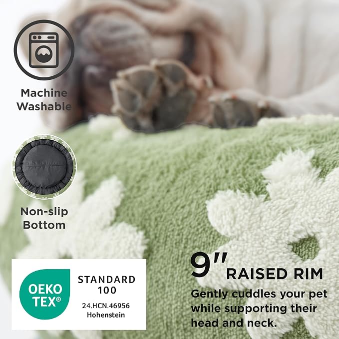 LE SURE Shown on TV Donut Dog Beds Extra Large Sized Dog - Round Pet Beds for Calming Puppy with Washable Cover, Orthopedic Modern Beds with Jacquard Shaggy Plush & Anti Slip Bottom, 42 Inch，Green
