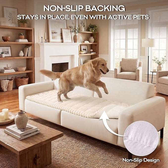 decorUhome Couch Cover for Dogs, Non-Slip Fuzzy Pet Sofa Cover for Seat, Backrest & Armrest, Soft Washable Pet-Friendly Sofa Protector, White, 27.6" x 27.6"