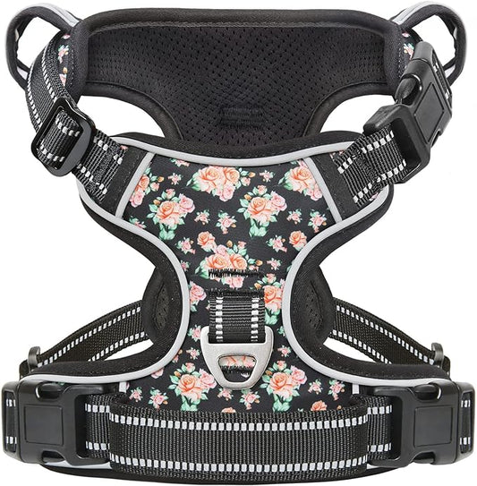 Timos Dog Harness, NO Need Go Over Dogs Head 3 Snap Buckles with 2 Leash Clips, Adjustable Soft Padded No-Pull Dog Harness, Reflective No-Choke Pet Oxford Vest for Small Medium Large Dogs