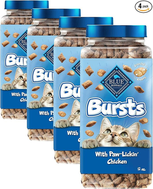 Blue Buffalo Bursts Crunchy & Creamy Cat Treats, Great for Training, Paw-Lickin' Chicken, 12-oz. Tub (Pack of 4)