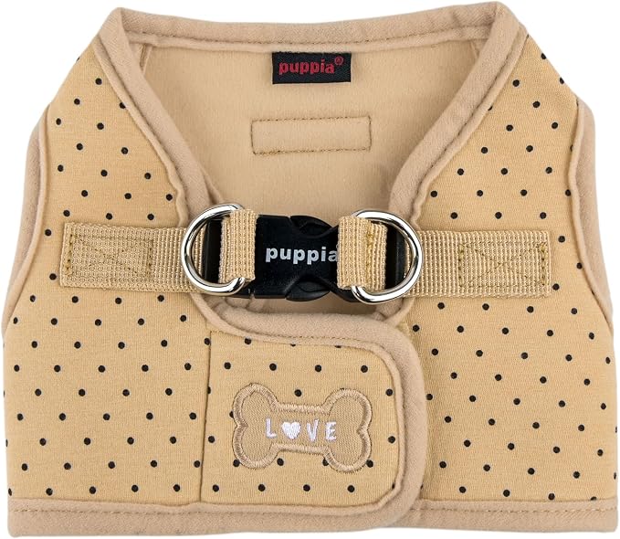 Puppia Dotty Dog Vest Harness B (Step-in) Fashionable Polka Dot Pattern Spring Summer Harness for Small Dogs, Beige, Small