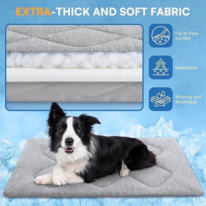 Queenmore Dog Cooling Mat, Cool Dog Mat, Portable Flat Pet Pads for Dogs, Materials Safe, Washable Non-Slip Cooling Pet Pad for Puppy in Summer (Grey Diamond, Medium(31" x 19"))