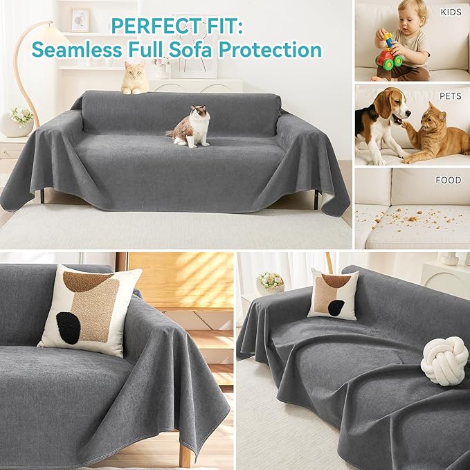 Warmstar Couch Protector from Cat Claws, Waterproof Couch Cover Anti Slip,Couch Cover 3 Cushion Sofa Washable,Anti-Scratch Pet Sofa Cover Heavy Duty,91"X150", Dark Grey