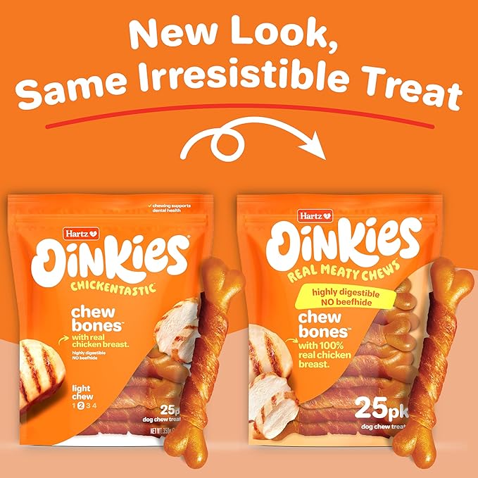 Oinkies Chicken Wrapped Lasting Chew Bone Dog Treats, 25 ct