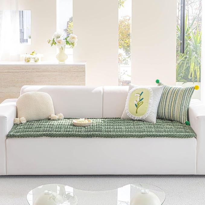 Couch Cover for Dogs Washable, Non-Slip Pet Couch Covers for Sofa, Fuzzy Dog Couch Cover Mat, Thick, Soft, Plush Couch Cushion Covers for Sofa Protector (Green, 27.6" x 27.6"/70 x 70cm)