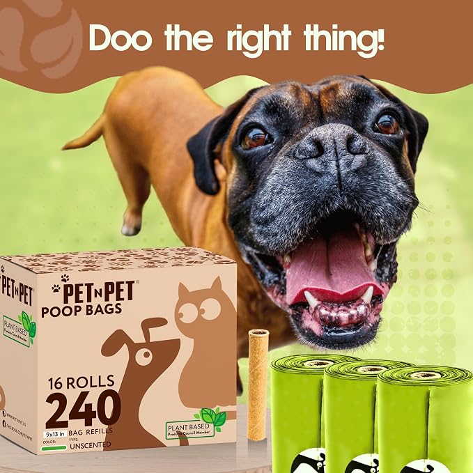 Pet N Pet Poop Bags For Dogs, 240 Counts Plant Based Dog Poop Bags Rolls, Thick Doggie Poo Bag, 100% Leak-proof, Easy to Use Pet Waste Bag