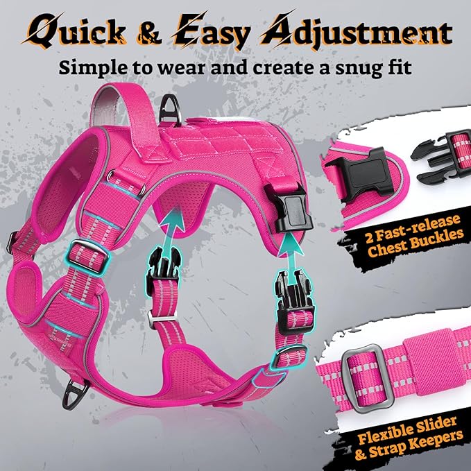 rabbitgoo Tactical Dog Harness for Small Dogs No Pull Adjustable Military Vest with Handle MOLLE Reflective Heavy Duty Dog Vest for Walking Training Hunting Outdoor Working Medium Size Dog Rose Red S
