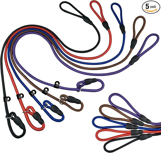 FOVRLZSE Nylon Dog Leash 5-Pack (Red/Black/Blue/Brown/Purple), 4.6FT Training Leash for Small to Medium Dogs, 10mm Braided Nylon with TPU Non-Slip Buckle, Daily Walking & Puppy Training