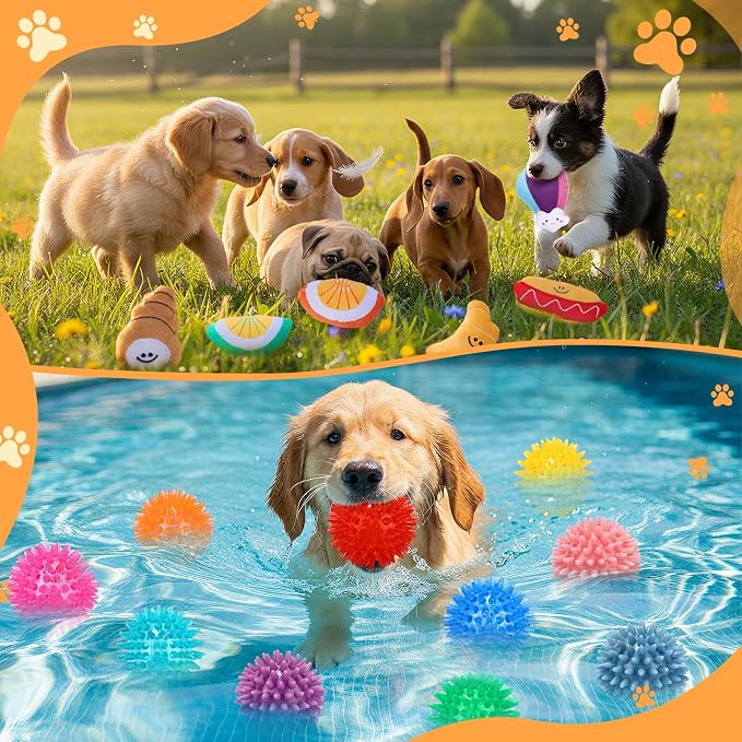 Hungdao 80 Pcs Dog Squeaky Toys Bulk for Small Dog Cute Plush Stuffed Puppy Chew Teething Ball Toys Pet Bundle Easter Gift for Chewing Cleaning & Interactive Play(Fashion Style)