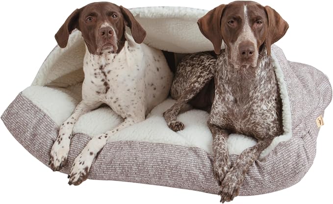 Snoozer Rectangle Cozy Cave Dog Bed - Indoor Dog Bed with Cover Cave, Covered Calming Burrow for Small & Medium Sized Pets with Blanket Attached, Enclosed, Washable Cover - Medium, Merlin Linen