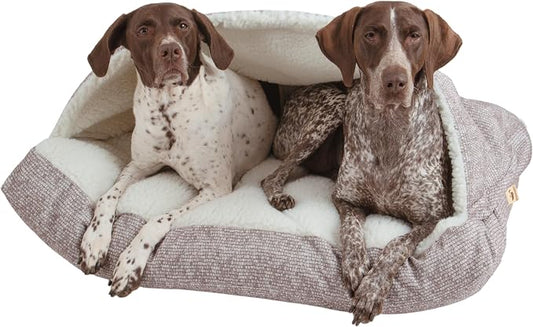 Snoozer Rectangle Cozy Cave Dog Bed - Indoor Dog Bed with Cover Cave, Covered Calming Burrow for Large Sized Pets with Blanket Attached, Enclosed, Washable Cover - XL, Merlin Linen