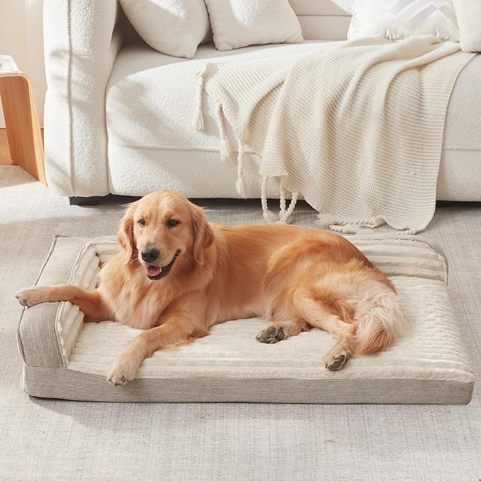 WINDRACING Orthopedic Dog Beds for Extra Large, XXLarge Dogs, Waterproof Egg Foam Dog Sofa Bed with L Bolster Sides, Washable Pet Bed with Removable Cover & Non-Slip Bottom, 46 x 30 inch, Beige