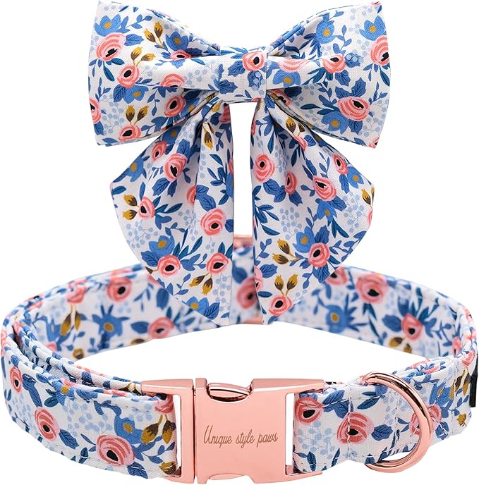Unique style paws Dog Collar with Tie Adjustable Blue Bowtie Puppy Collars for Small Medium Large Dogs and Cats-L
