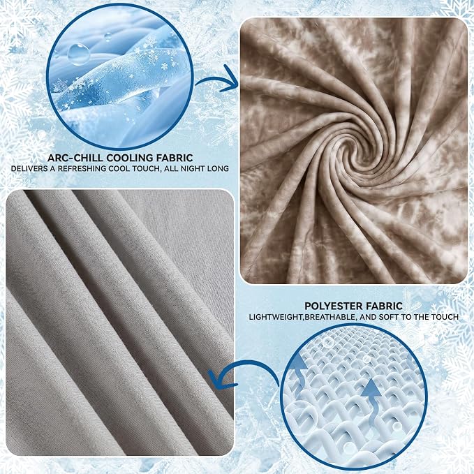 Guohaoi Cooling Throw Blanket for Hot Sleepers, Twin Size 80''×90'' Lightweight Breathable Summer Bed Blanket for Couch, Arc-Chill Q-Max >0.5 Cool Fiber,Lightweight Tie Dye Blanket Beige
