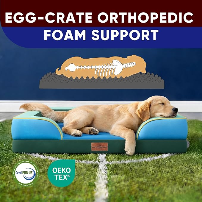 Comfort Expression Orthopedic Dog Bed for Extra Large Dogs 45x35 Inch, Waterproof Egg Crate Foam XL Pet Bed with Bolsters, Dog Couch with Washable Cover & Non-Slip Bottom, Dallas