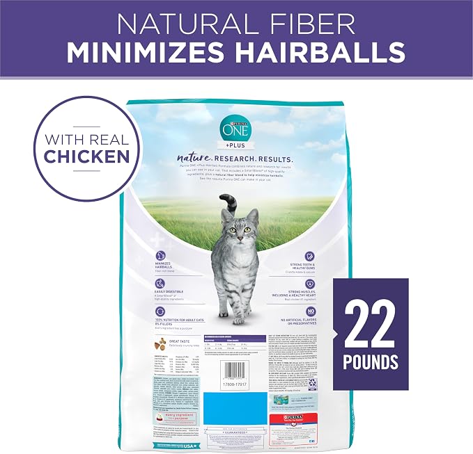 Purina ONE Natural Cat Food for Hairball Control, +PLUS Hairball Formula - 22 lb. Bag