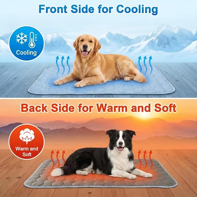 Dog Cooling Mat Q-MAX>0.5 Self-Cooling Mat for Dogs Crate Pad for Dogr, 2-in-1 Long-Lasting Cool Mats and Soft Kennel Pad for Dogs, Easy Washable Mat for Bed Crate Car