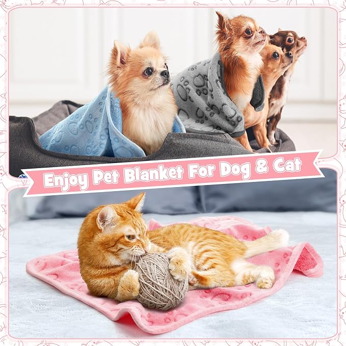 Tegeme 12 Pcs Pet Blankets 23 x 16 Inch Soft Fluffy Fleece Dog Cat Warm Paw Print Pattern Blankets Flannel Throw for Pets Dog Puppy Cat(Multicolor)