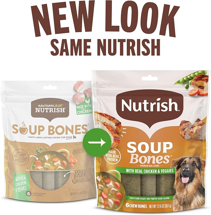 Nutrish Soup Bones Premium Dog Chews with Real Chicken and Veggies, 11 Chews, Packaging May Vary (Rachael Ray) (Pack of 2)