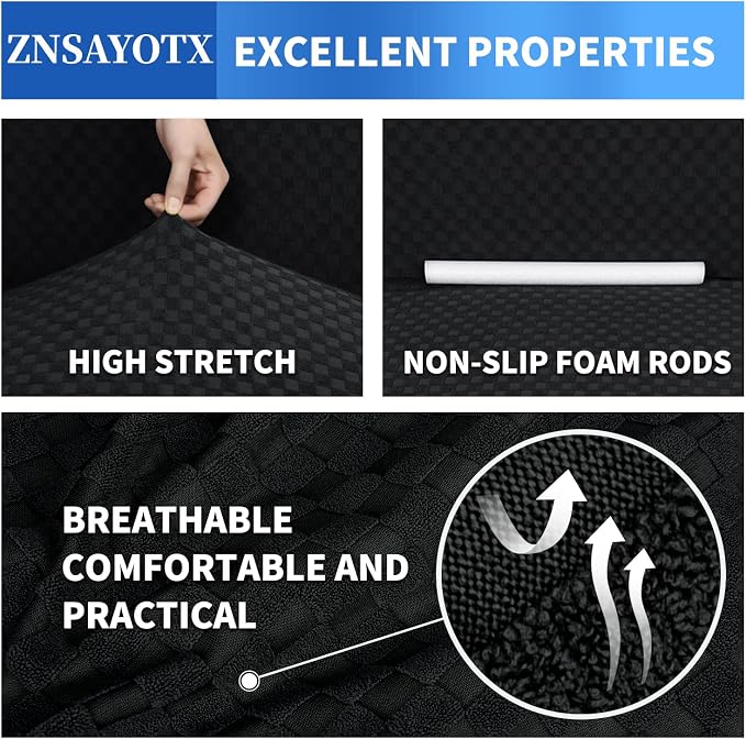 ZNSAYOTX 1 Piece Jacquard Chair Slipcovers for Living Room High Stretch Chair Covers with Arms Anti Slip Pets Friendly Couch Sofa Armchair Cover Furniture Protector (Chair, Black)