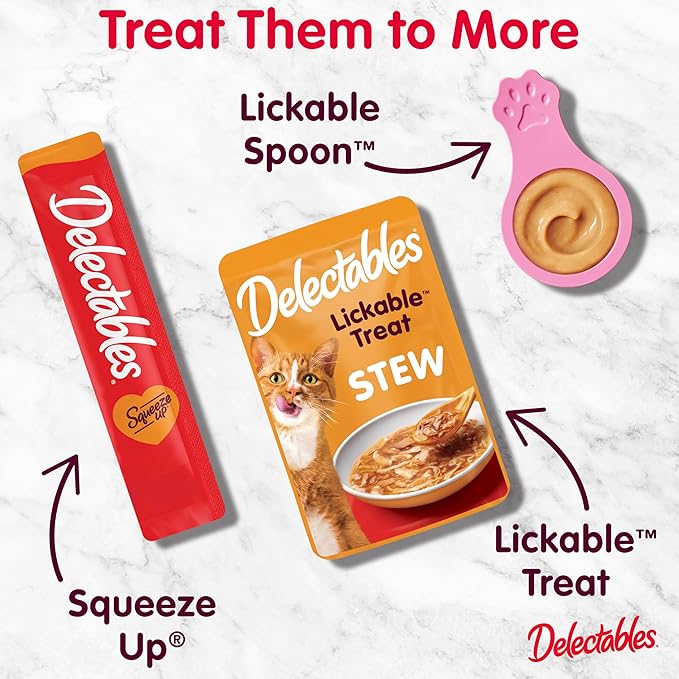 Delectables Squeeze Up Creamy Squeezable Puree, Lickable Wet Cat Treats, Grain Free, No Added Fillers, No By-Products, No Added Preservatives, 0.5 Ounces Tuna & Salmon, 32 Tubes Total