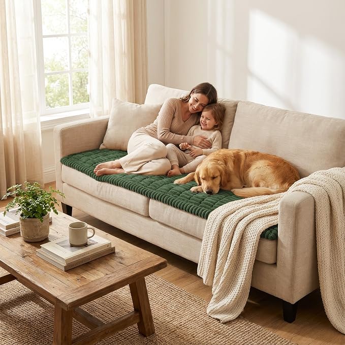 Smiry Couch Cover for Dogs, Non Slip Washable Sofa Protector for Pets, Soft Furniture Cover for Pet, Stylish Sofa Covers, Cozy Protect Against Fur, Dirt & Everyday Messes (Dark Green, 27.6" x 47")