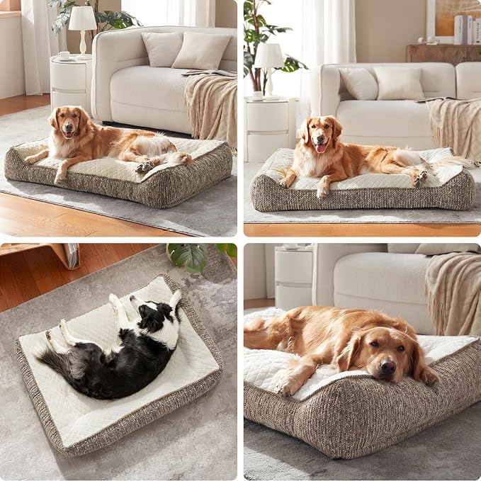 JOEJOY Extra Large Orthopedic Dog Beds Large Sized Dog, Extra Thick Supportive Big Dogs Bed with Sides, Ultra Soft Pet Bed Sofa, Beige, 48''x35''