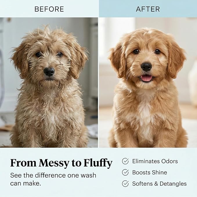 16 fl oz Tearless Puppy Shampoo and Conditioner - Dog Shampoo Itchy Skin Relief - Coconut Oil Oatmeal Shampoo for Dogs - Hypoallergenic Dog Shampoo Sensitive Skin, Made in the USA.