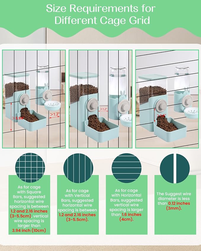 Hanging Automatic Pet Food and Water Dispenser, Auto Gravity Rabbit Ferret Bunny Hedgehog Feeder Water Dispenser Sets, Cat Dog Food and Water Dispenser Food Bowl for Cage Hanging (Light Blue)
