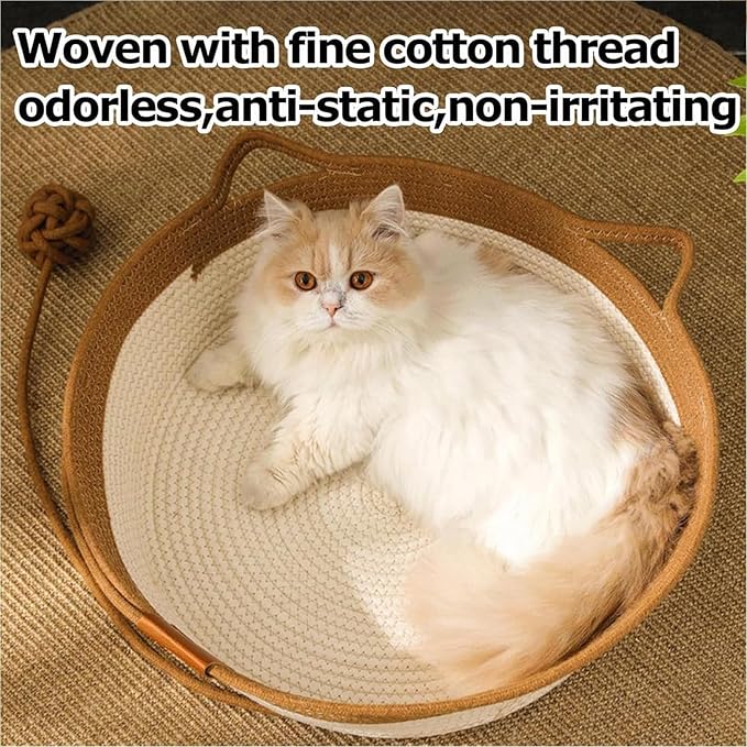 Instinct Basket, Stimuli Handwoven cat Basket Rope Cotton Eliminates Bed Rejection Round Pet Basket, Boho Catbed for Cats Handwoven Scratchable Breathable Weave (Large)