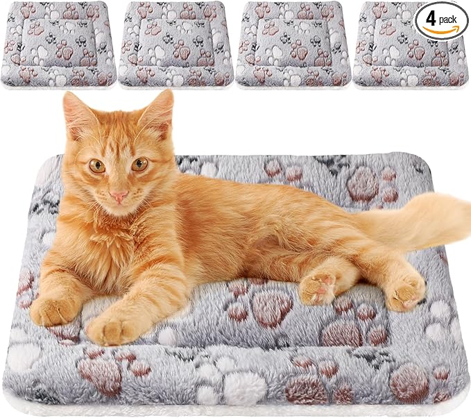 Tuanse 4 Pack Ultra Soft Dog Cat Bed Mat Small Animal Guinea Pig Bed with Cute Print Reversible Fleece Dog Crate Kennel Pad Cozy Washable Thickened Hamster Pet Beds Mat(21 x14 Inches,Light Gray)