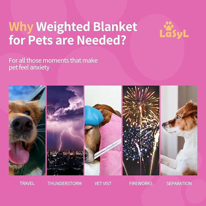 LaSyL Weighted Blanket for Pets | Thunder Blanket for Dogs Anxiety | Premium Soft Minky | Relaxation & Calming & Anti Anxiety | Used in Car, Bed, Couch | Pink, Washable Medium (32"x40")