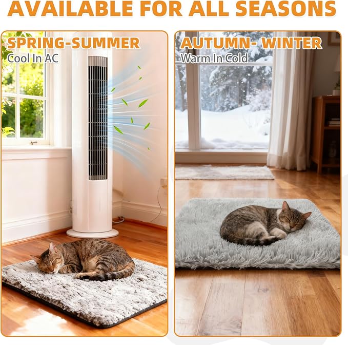 KOOLTAIL Self Warming Cat Bed, 4 Pack 18*24in Plush Extra Warm Self Heating Pet Pad for Crate, Floor, Indoor Outdoor, Non-Slip Upgraded Thermal Foil Puppy Kitten Mat with Removable Washable Cover,Grey