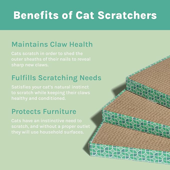 Kitty City 3-Pack XL Double Sided Corrugate Cat Scratcher Pads with Catnip - X-Large Horizontal Cat Scratcher Mats, Reversible Corrugate Nail File Scratchers - Stripes & Cats Design, 18” x 10” Each