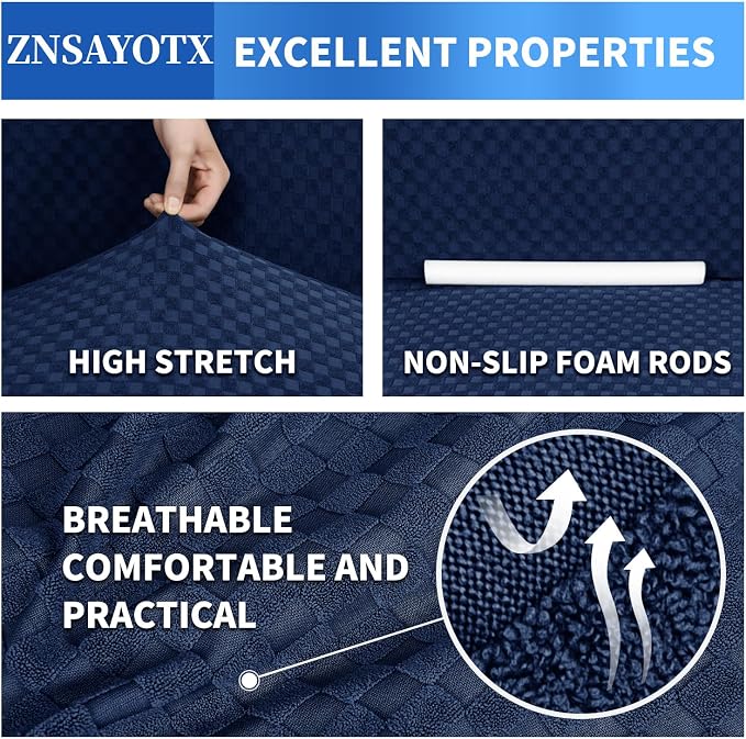 ZNSAYOTX 1 Piece Jacquard Chair Slipcovers for Living Room High Stretch Chair Covers with Arms Anti Slip Pets Friendly Couch Sofa Armchair Cover Furniture Protector (Chair, Navy Blue)