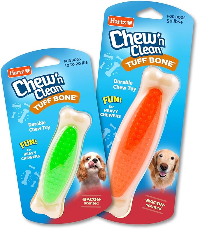 Hartz Chew 'n Clean Tuff Bone Bacon Scented Dental Dog Chew Toy - Large