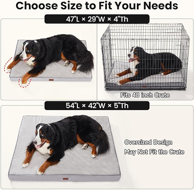 OhGeni Orthopedic Waterproof Dog Bed for Extra Large Dogs, Machine-Washable Removable Cover in Easy-Clean Fabric, Reversible Memory Foam & Easy-Carry Handle, Wider and Larger, 54 inch (Gray)