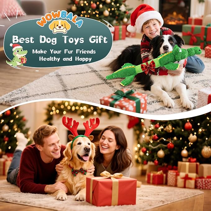 WOWBALA Dog Squeaky Toys, 24-31 Inch Stretchable Crocodile Plush Toy, Interactive Tug of War Toy for Puppies, Small, Medium and Large Dogs, Crinkle Chew Toy for Indoor & Outdoor Fun