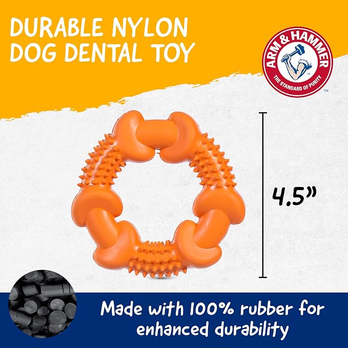 Arm & Hammer Nubbies Dog Dental Chew Toy, Rubber Ring, Peanut Butter Flavor, for Moderate Chewers, Reduces Plaque and Tartar Buildup, Baking Soda Infused, No Stuffing