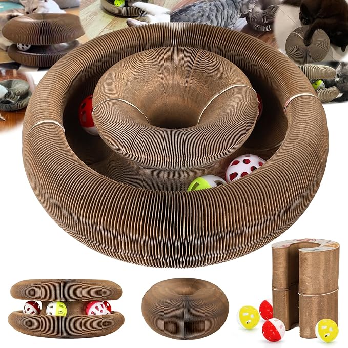 2 Pack Magic Organ Cat Scratcher Board with 4 Bell Ball, Cat Ball Adventure The Ultimate Interactive Mental Physical Exercise for Indoor Cats Toy