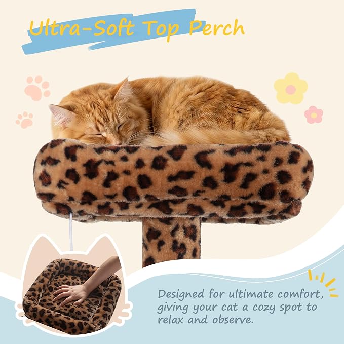 SHA CERLIN 82 inch, Multi-Level Cat Tree Tower for Indoor Cats, Cat Condo with Sisal Scratching Posts, Plush Perches, Hammocks, Toy Balls, Leopard Print