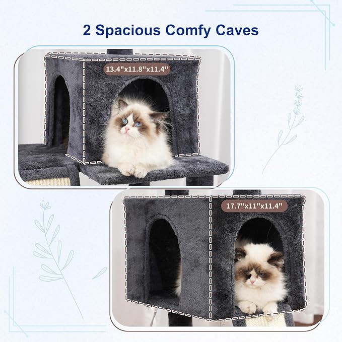 Gitelsnour Cat Tree for Indoor Cats, 71'' (180cm) Multi-Level Cat Tower for Large Adult, Sturdy Cat Tree House with 2 Scratching Boards 7 Posts, 2 Plush Perches/Condos, Hammock, Smoky Gray GCT032G