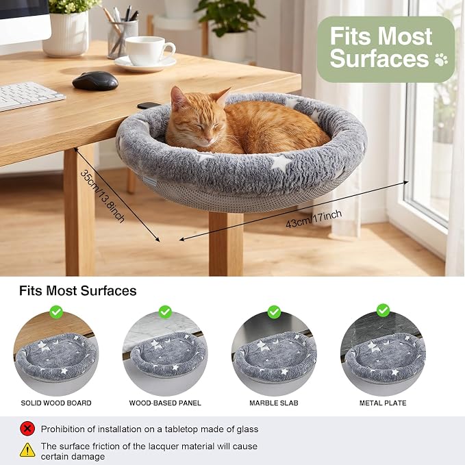 Cat Desk Bed with Clamp, Glow in The Dark Cat Desk Hammock, Desk Perch with Removable Washable Cover, Sturdy Metal Frame