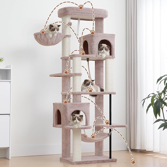 Gitelsnour Cat Tree for Indoor Cats Large Adult, 70.5'' Cat Tower with Scratching Post, Sturdy Steel Pube Cat Tree Tower with Large Playing Platfrom, Hammock and Basket, Top Perch, Mushroom GCT024MU