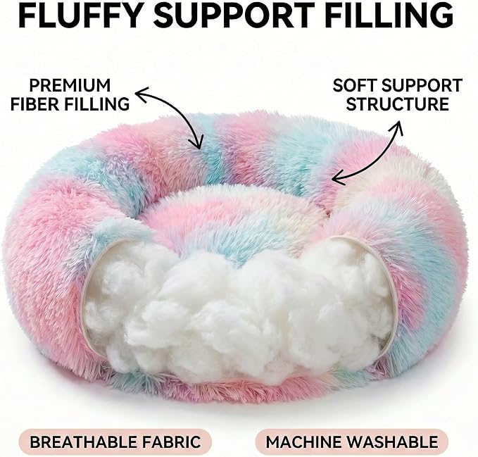 Guinea Pig Bed 11.8 Inch for Small Animal，Washable Small Animal Beds，Hideout Soft & Comfortable Donut Bed for Dwarf Rabbits/Hamster/Hedgehog/Ferrets,Rainbow